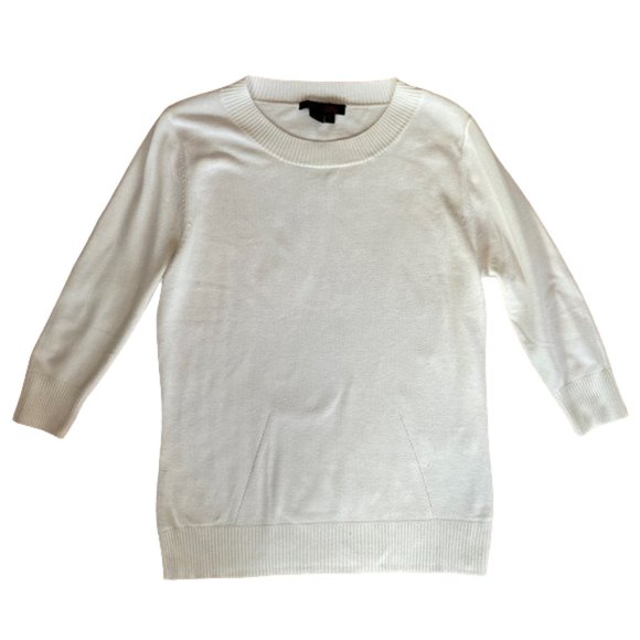 Simon Chang Women's Pullover Crewneck Knit Sweater 3/4 Sleeve Cream Size Small - Picture 4 of 6